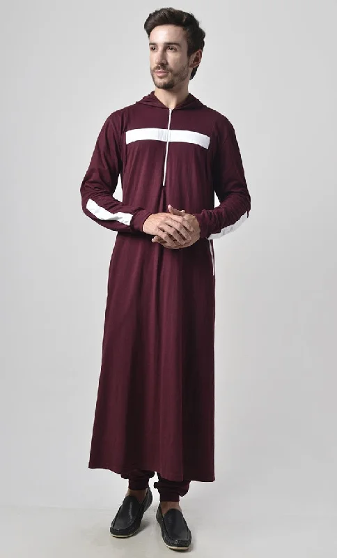 Exclusive Online Offer Color Stripe Casual Everyday Jersey Set for Men (Maroon)